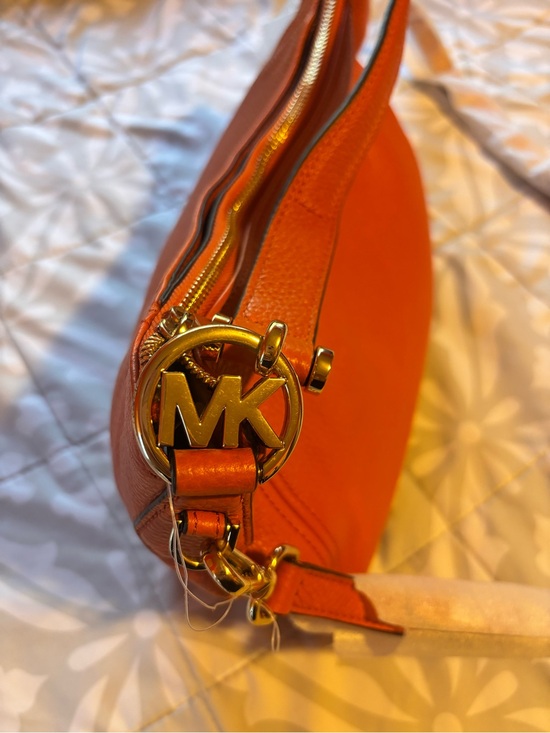 Michael Kors Accessories - Michael Kors Orange Leather Shoulder Bag with Gold MK Charm